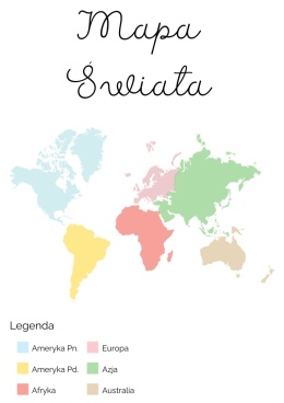 plakat edukacyjny mapa świata, kontynenty