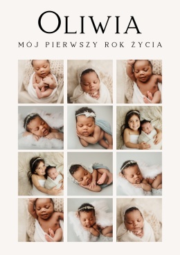 plakat ze zdjęciami dziecka z pierwszego roku życia